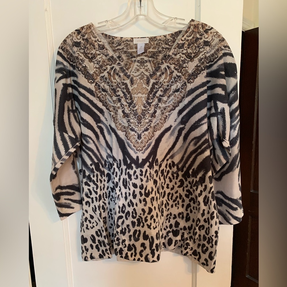 Chico's Animal Print Blouse - Tan and Brown size 2